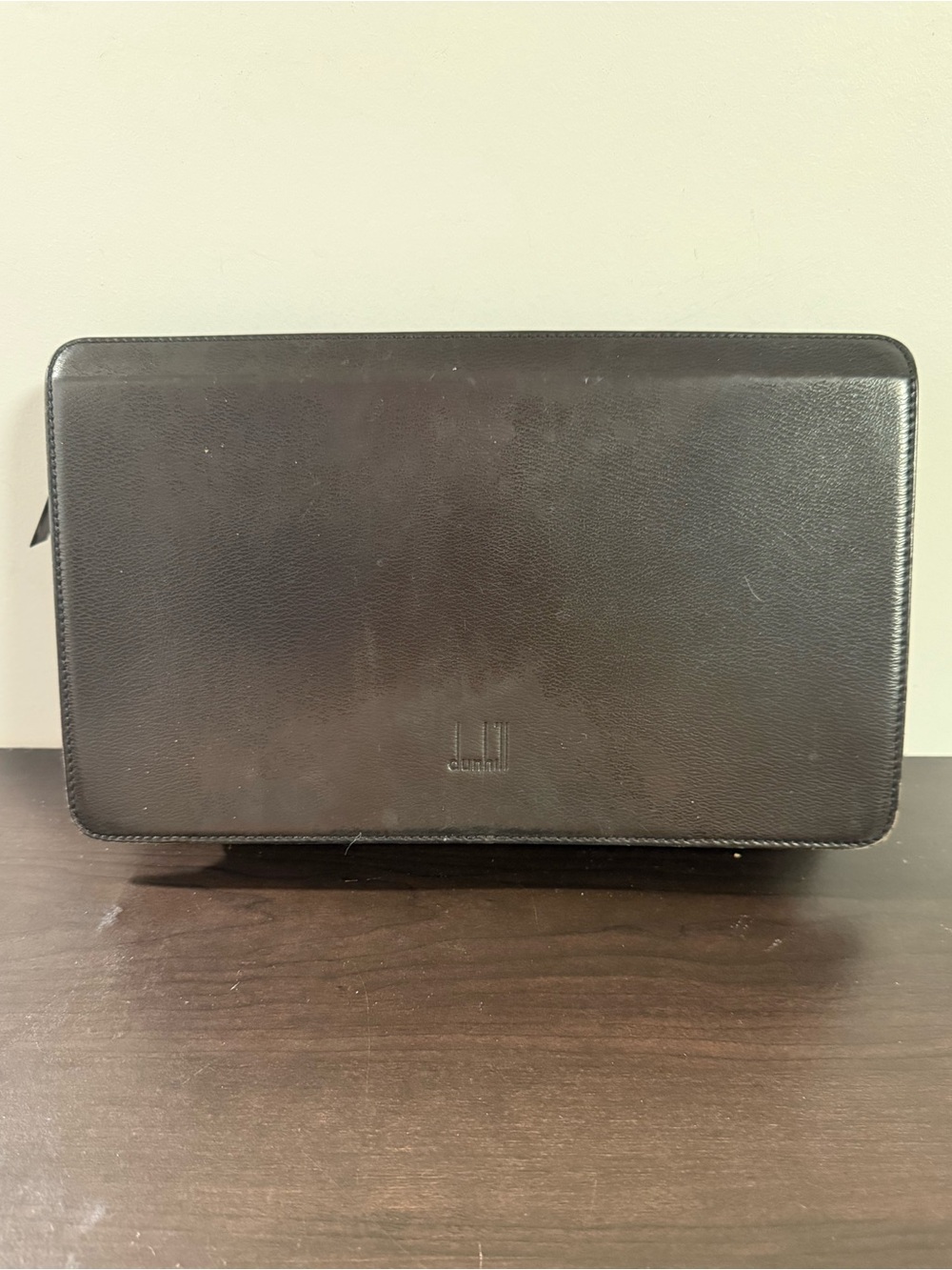 Dunhill Black Leather Zip Clutch with Retractable Wristlet